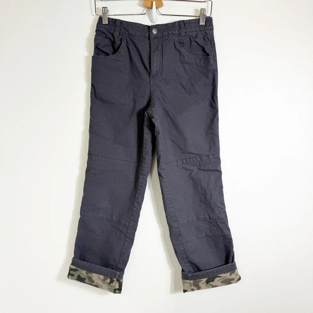 Columbia Fleece Lined Pants Boys Large 14/16 Dark Gray Camo Outdoor Trousers
